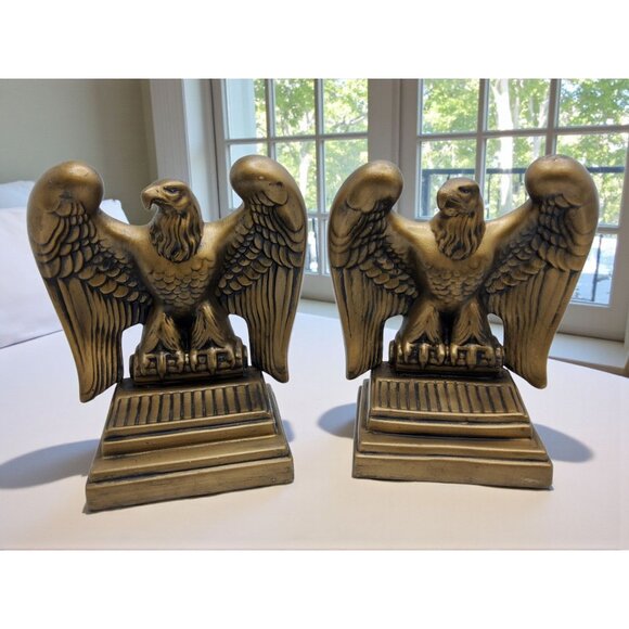 vintage 1968 pair of handmade ceramic eagle bookends/mantle decor - Picture 1 of 10